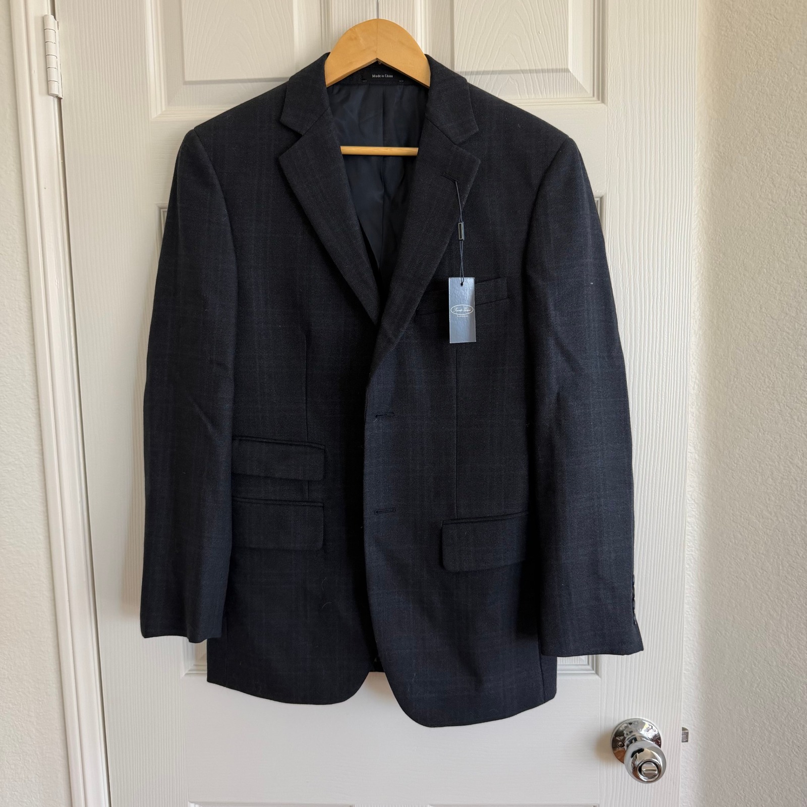 Joseph  Feiss Gold Mens Blazer Navy Windowpane Wool Nwt 36r
